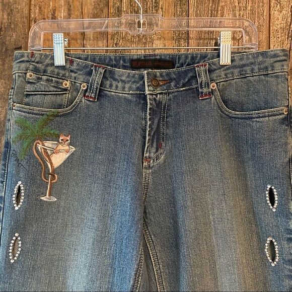 Buffalo Jeans Sz 29 Blue Kimmie Rhinestone Side Sexy Cut-Out HandPainted Jeans - Picture 11 of 11